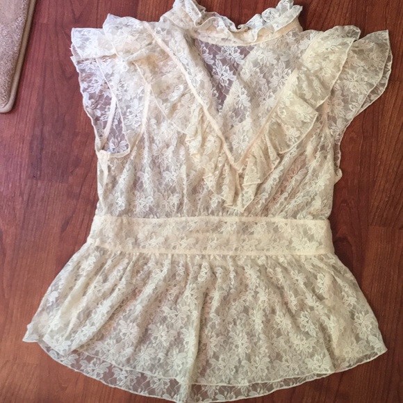 Free People Tops - Free People Floral White Lace Short Sleeve Blouse